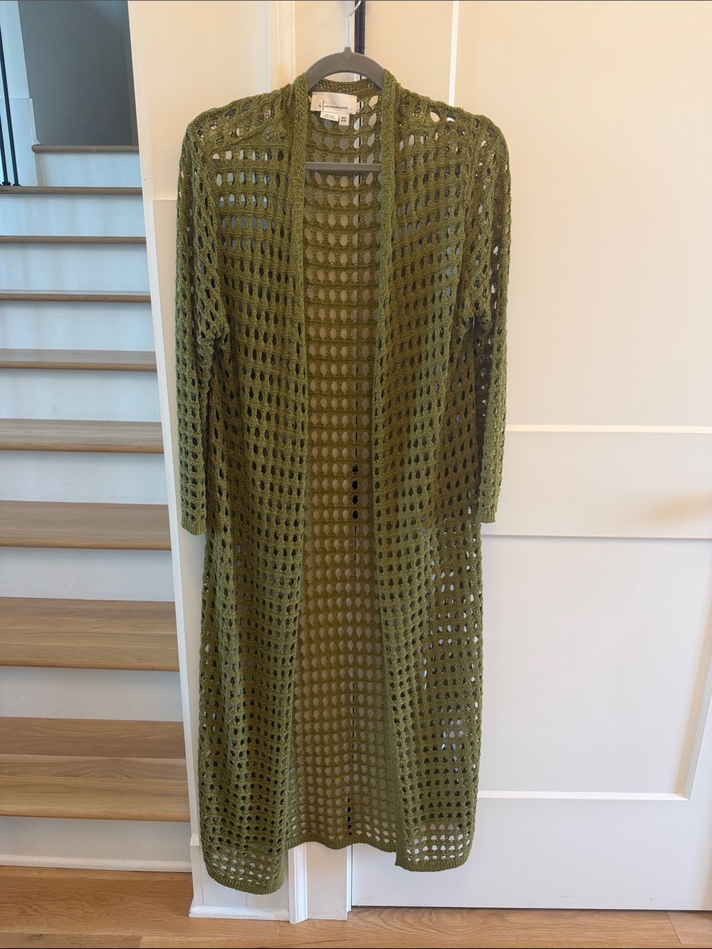 Anthropologie Olive Open-Knit Long Cardigan